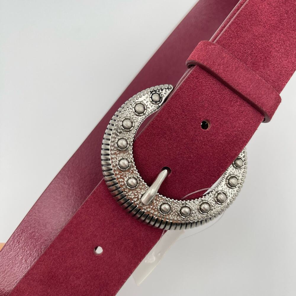 Linea Pelle | NWT Mulberry Red Suede Western Belt Embellished Silver Buckle